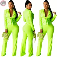 

9091918 fashionable solid elegant long sleeve blazer trouser two piece pants suit set women clothing