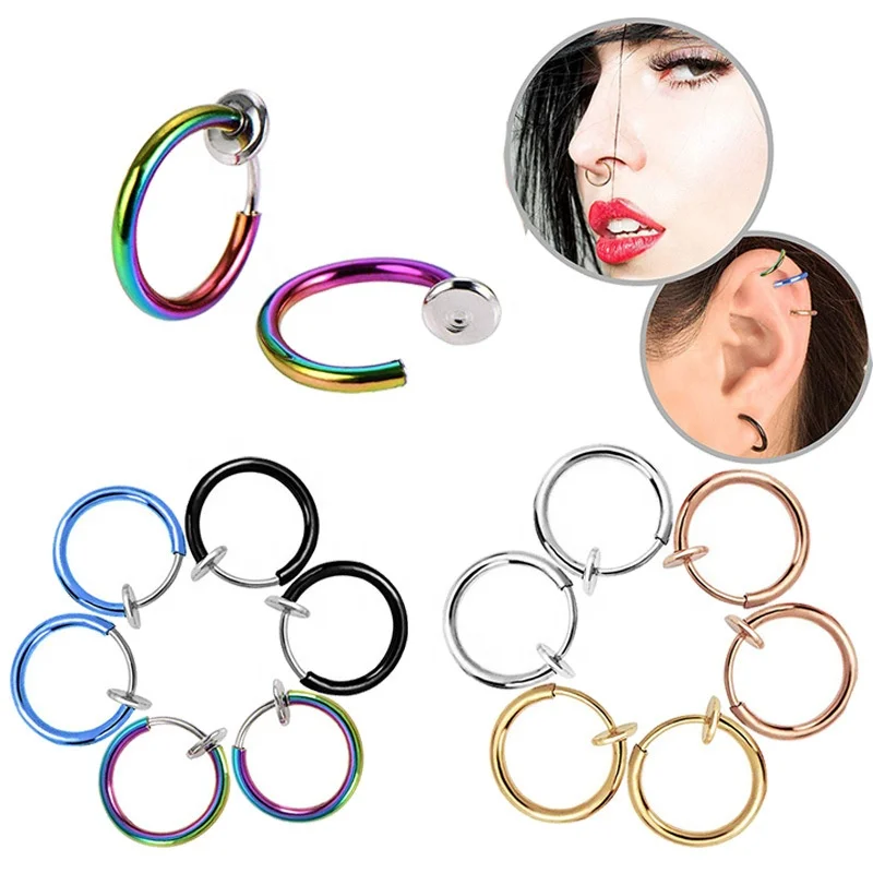 

Retail Faux False Earring Cheater Nose Clip On Ring Septum Clicker Nose Non Piercing Jewelry for Unisex