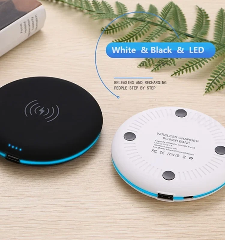 Unique Fast Wireless Power Bank 5000mah with Two Ways Charging Round Slim Powerbank - ANKUX.COM