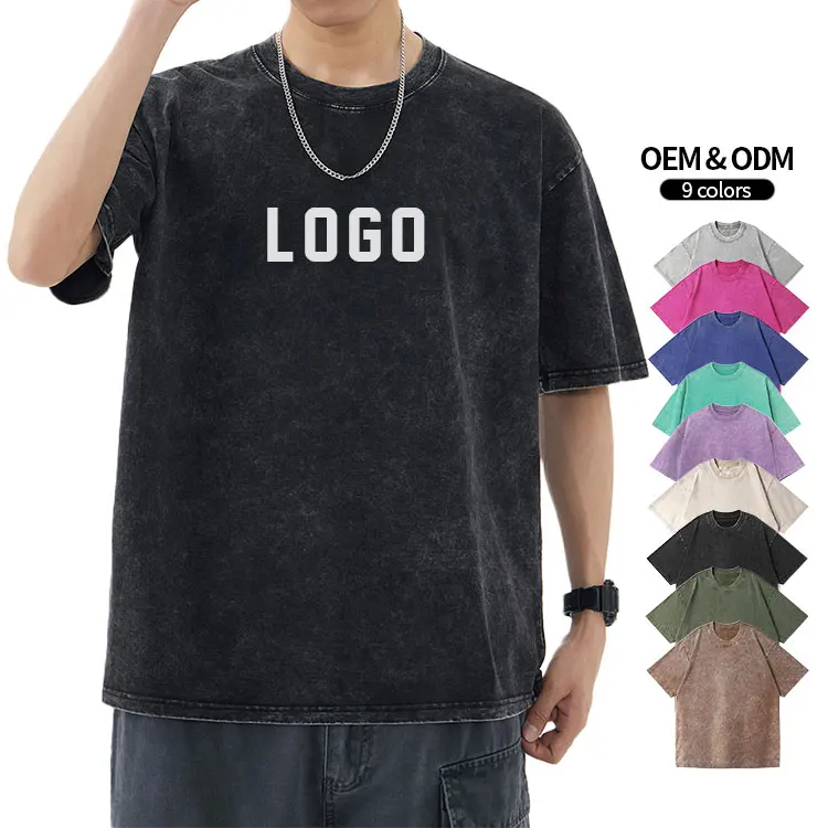 Wholesale Washed Tee Heavy Weight Tshirt Black Oversized T-Shirt Men'S Graphic Acid Wash Vintage Custom T Shirt