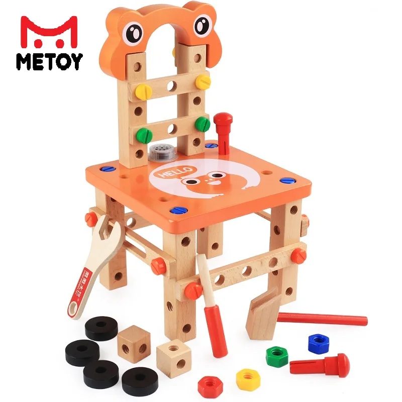 Wooden Screw Toy Tools Chair For Kids Colorful Instrument Work