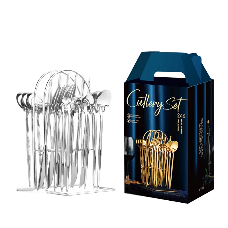

Stainless steel hot sale cutlery set 24pcs with holder flatware set for wedding gift