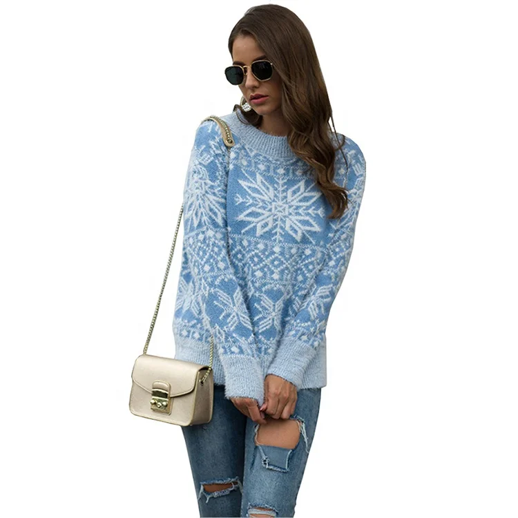 

High Quality In Stock Christmas Snow Knitwear Clothing Custom Knit Womens Winter Xmas Sweater Women