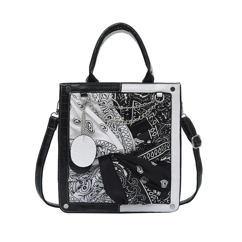 

NS041 Black and white colours lady's bags for women bandana fashionable tote hand bags ladies