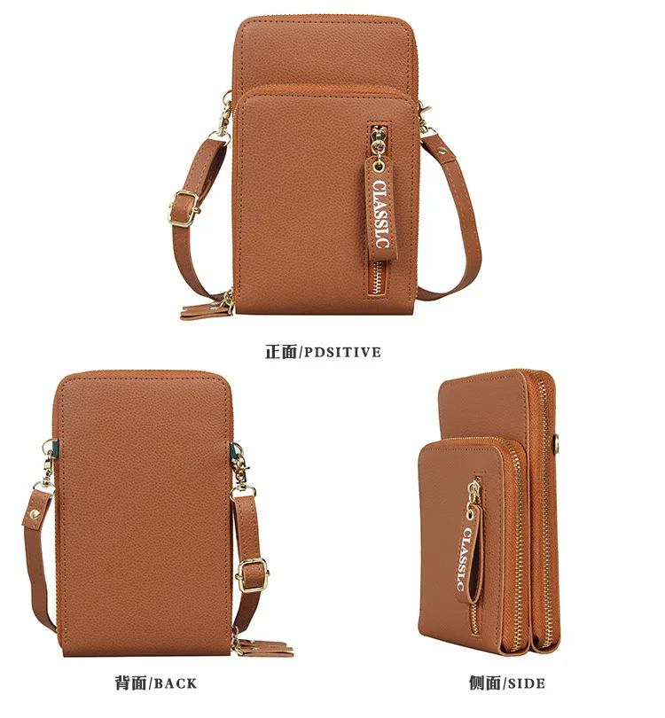 

Hot selling female casual crossbody handbag bags with adjustable long strap pu leather crossbody mobile phone bags for women