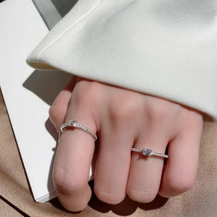 

Hainon summer women's ring Charm Sugar square zircon silver plating ring jewelry wedding Rings