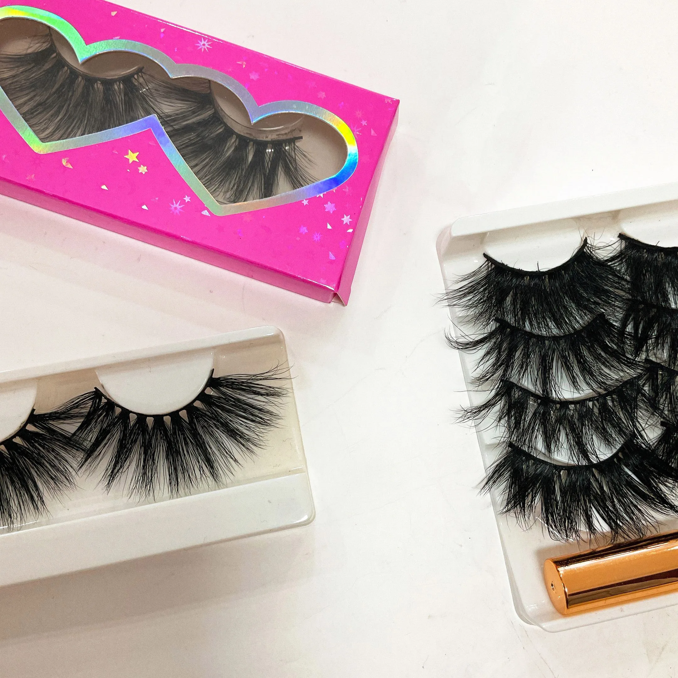 

Wholesale Long Dramatic 3d mink strip eye lashes 3D Mink Lashes 25mm Real Siberian Mink Eyelashes private label, Black