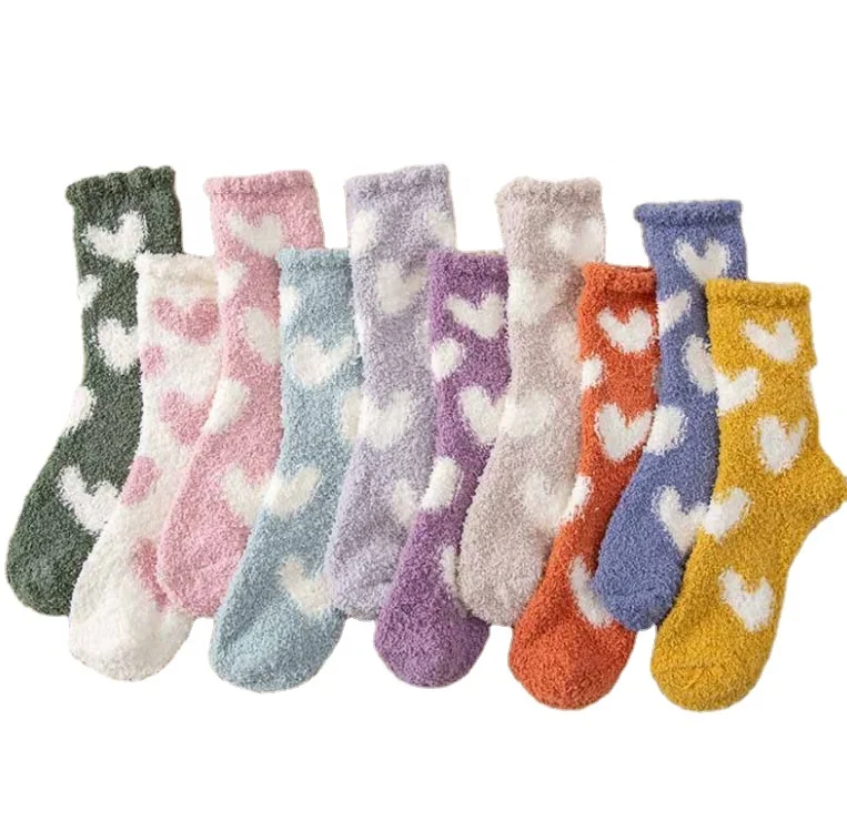 

Women Socks Manufacturer Heart Logo Thermal Cute Pink Girls Ladies Soft Comfortable Fluffy Wholesale Fuzzy Winter Socks