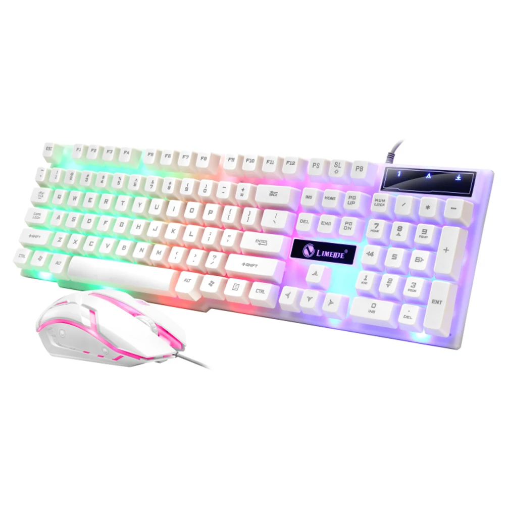 

Amazon Best Price Wired Luminous Led Gaming Mouse and Keyboard Rainbow light Game Keyboard Professional High Quality Pc Computer, White, black