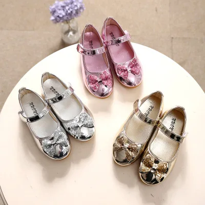 

F40332A 2021 wholesale new style shoes sequin bow children's leather shoes princess shoes, As picture