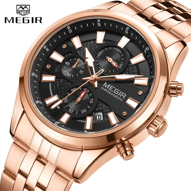 

Top Luxury Brand MEGIR 2154 Rose Gold Sport Waterproof Quartz Watches Chronograph Date Male Clock Relogio Masculino