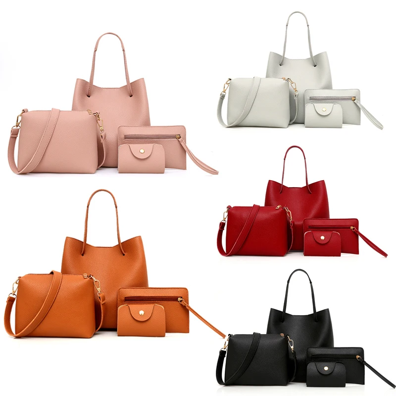 

Low Price 4pcs Leather Crossbody Messenger Card Package Solid Zipper Ladies Woman Handbag Ladies Hand Bag Set Handbags 4 Pcs, Picture color