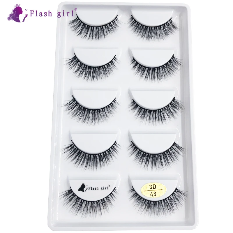 

Wholesale Flash girl 100% handmade 5pais 3D48 faux mink beautiful and thick false Eyelashes, Natural color