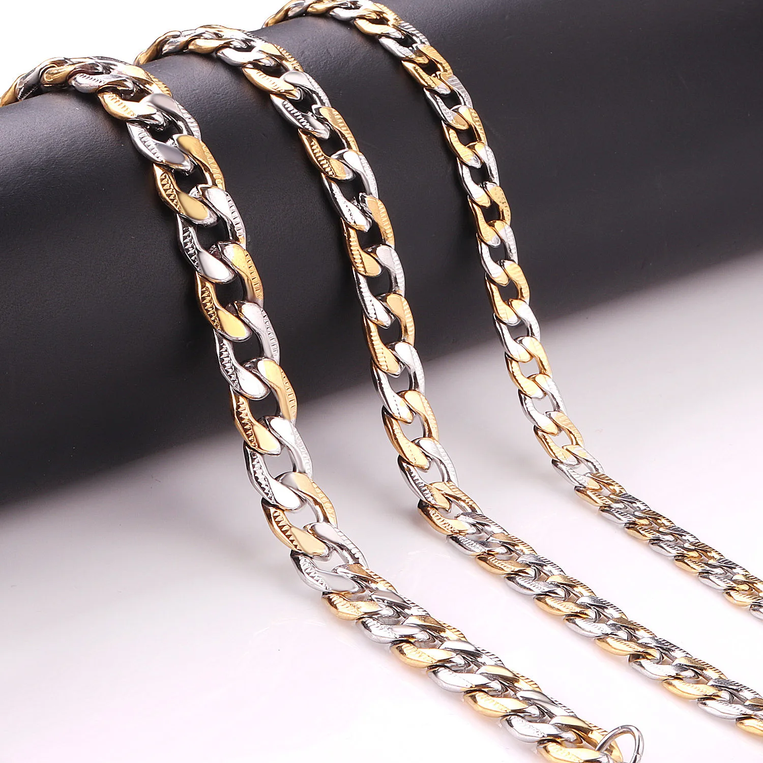 

Half gold and half silver stainless steel 2021 trending fashion jewelry 6mm 8mm 10mm mixing color plated men gold hip hop chain, Gold, steel, mixed colors