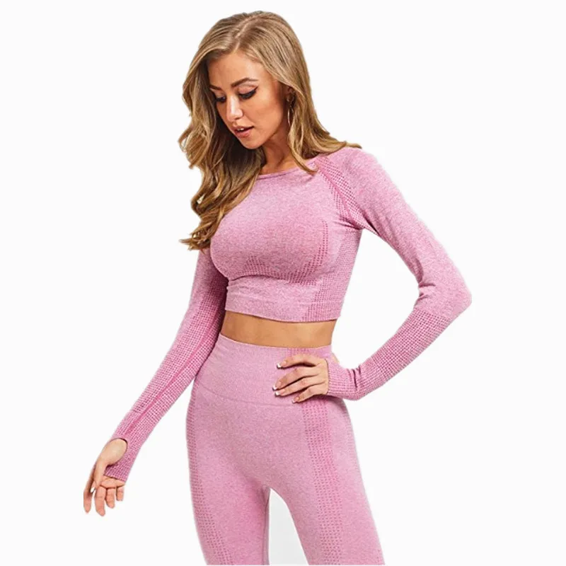 

Two-piece Nylon Women Fitness GYM Clothing Long Sleeve Tops and Pants Seamless Yoga Set, Customized colors