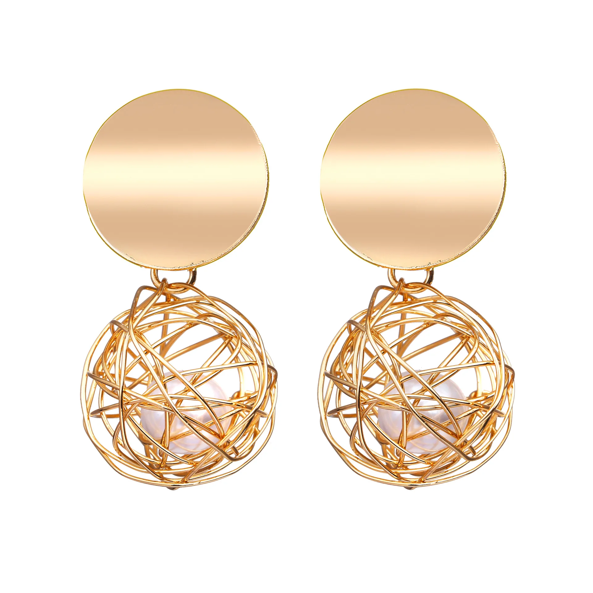 

Fashion punk round Geometric earrings creative woven ball pearl earrings for women girls (SK1404), As picture