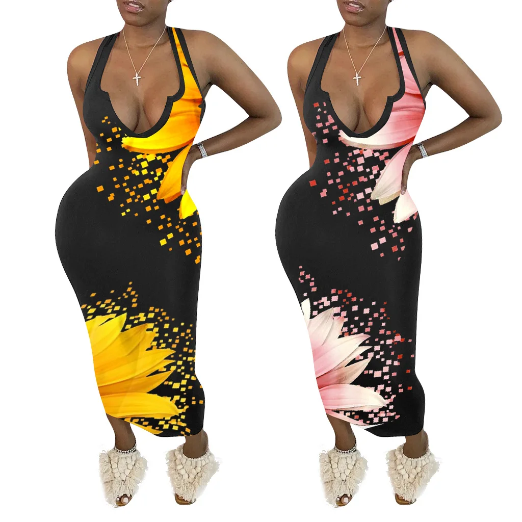 

B53184A 2020 New product woman fashion flower print casual long dress, Shown