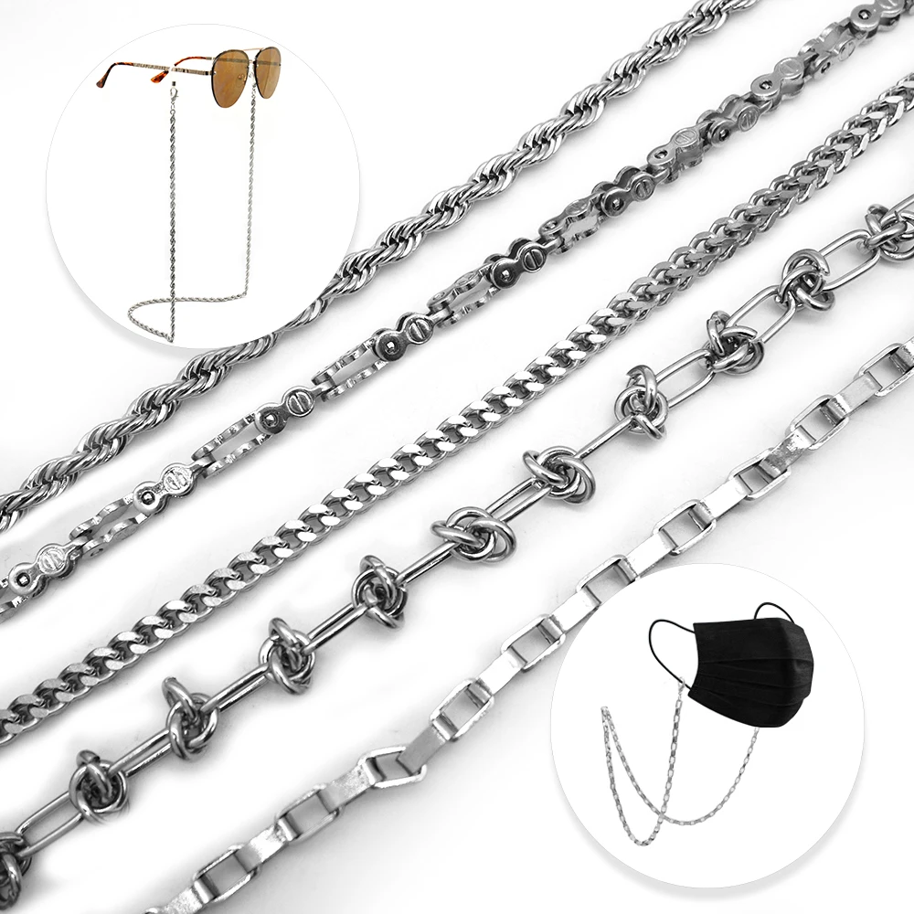 

High Quality Glass Cuban Link Pop Neck Strap Eyeglasses Stainless Steel Jewelry Masking Lanyard Chain For Glasses, As shown or customized