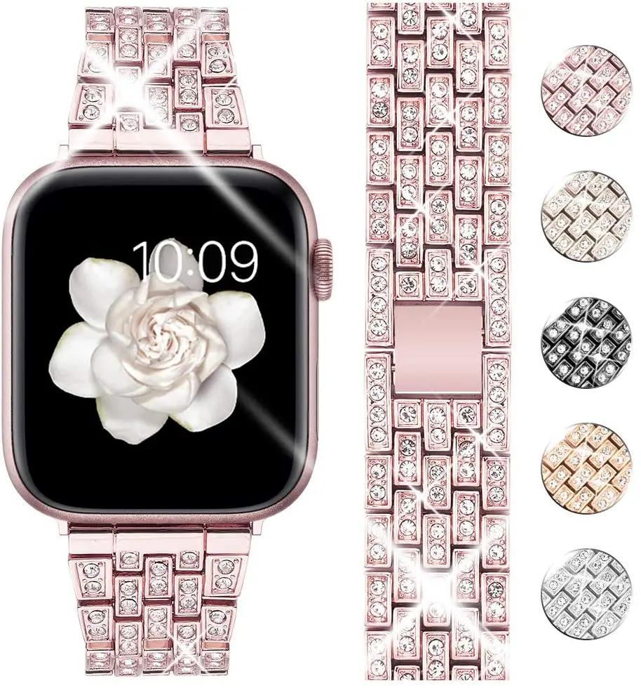 

HuaMJ 2020 Rose Gold Diamond Rhinestone Sublimation Pulsera Ladys Bracelet Pulseira for Apple Watch Cuff