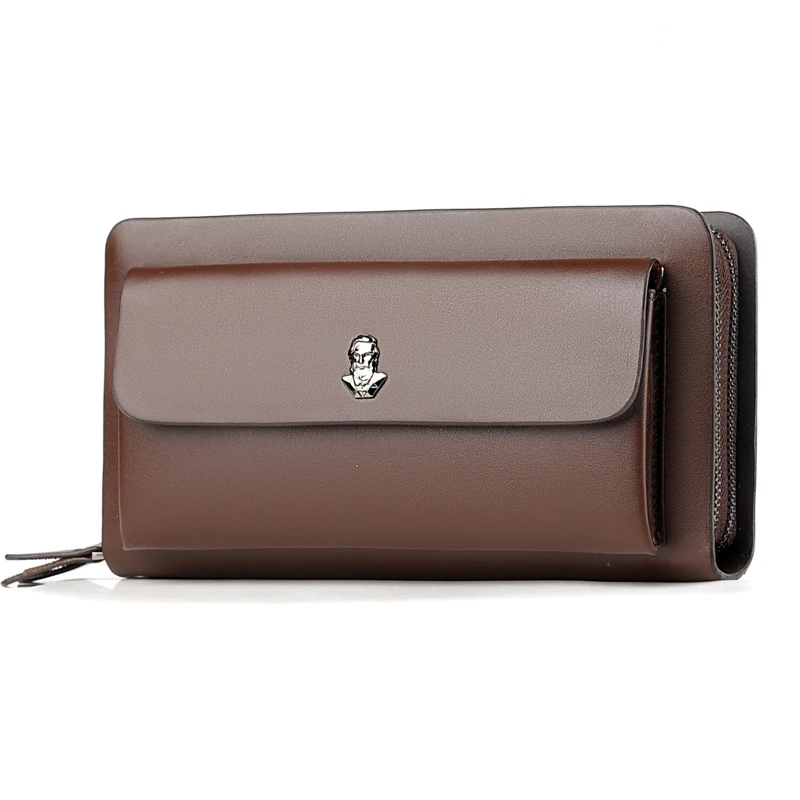 

Men's Double Zippers Clutch PU Leather Business Purse Male Big Capacity Handbag Soft Long Wallet Capacity Multi-card Wallet