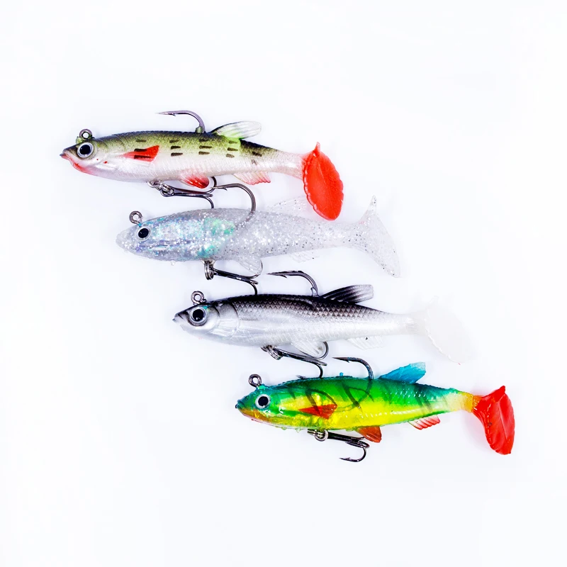 

3D Eyes Lead Fishing Lures with T Tail Soft Fish Single Hook Bait Artificial Bait Jig Wobblers Rubber 8cm 14g Swimbait