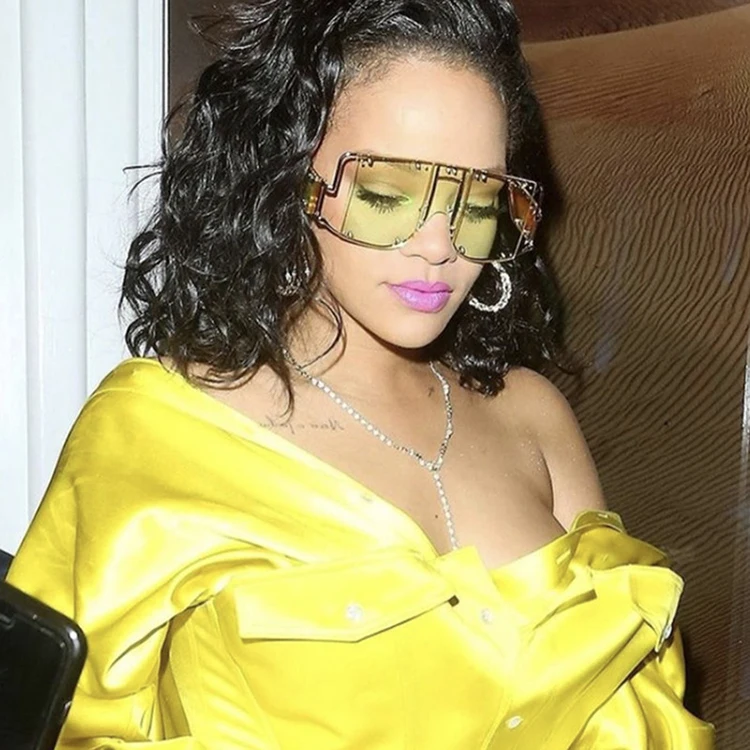 

Ready Stock Private Label Sun Glasses Oversize Fashion Steam Punk Shades Rihanna Sunglasses, Gold