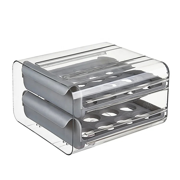 

Factory Direct Hot New Plastic Home Eggs organizer Drawer Type Refrigerator Egg Storage Box, Grey/pearl white/orange