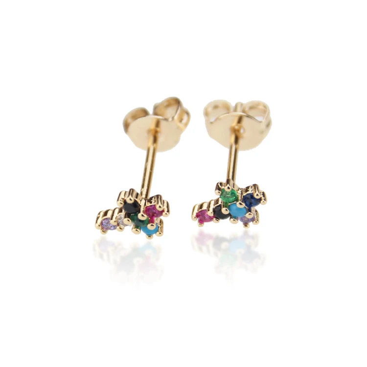 

Womens Elegant 18K Gold Cross Stud Earrings with Crystal and Multi Color Zircon, 2colors