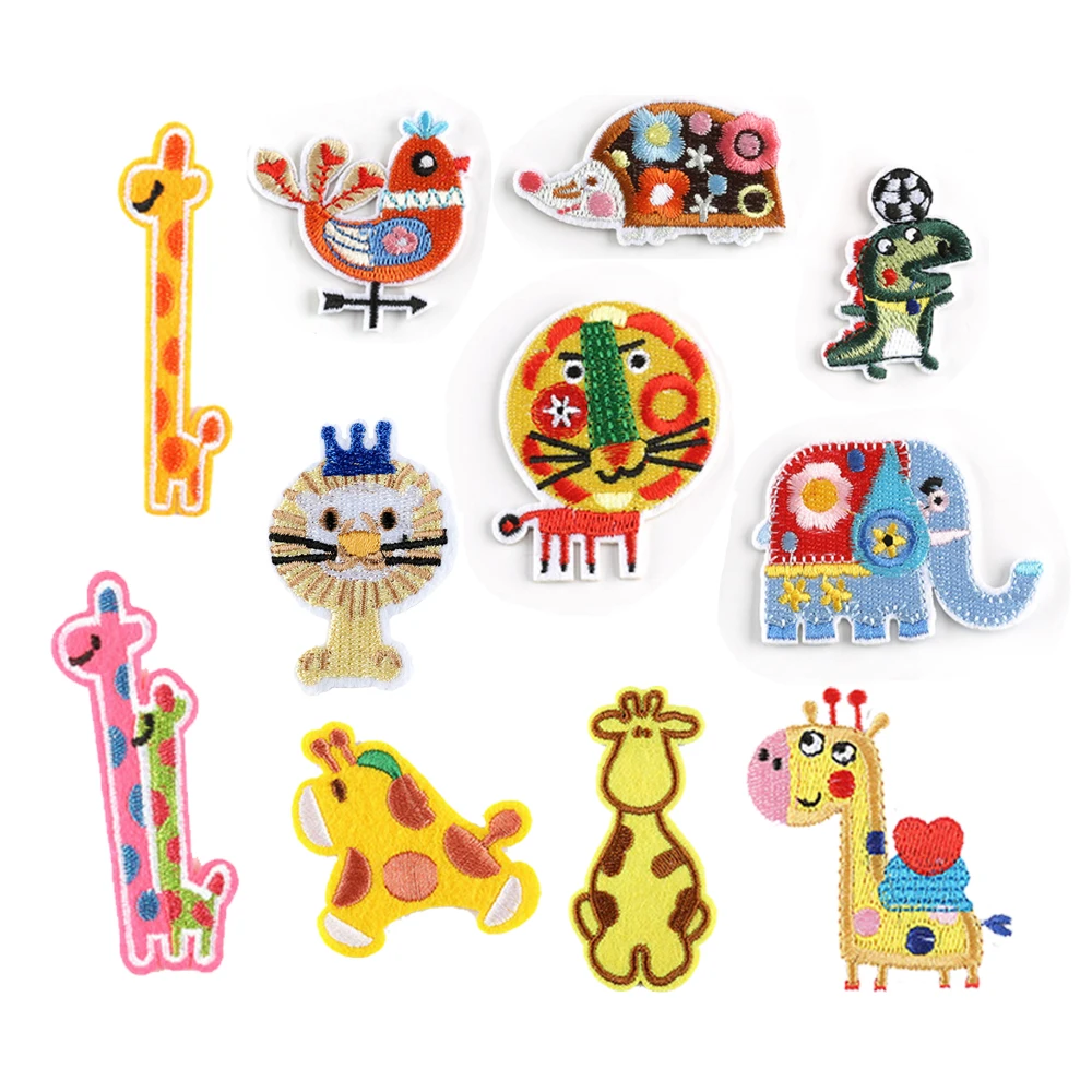 

wholesale price cute giraffe hedgehog tiger design iron on embroidery animal patches for kids clothes