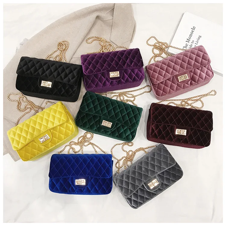

BM9416 2021 Online Shopping Winter Velvet Ladies Hand Bags Cross Chain Shoulder Girl Messenger Women Quilted Velvet Handbags