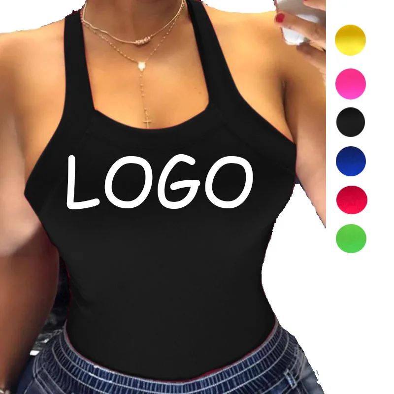 

New Arrivals custom logo printing fashionable sexy ladies ribbed crop top plus size women's tank tops