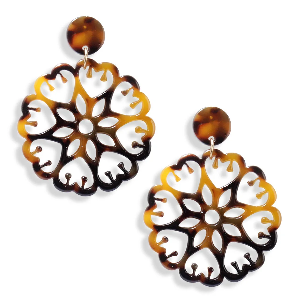 

2020 Fashion Geometric Resin Acrylic Tortoiseshell Hollow Heart Earrings Acrylic Heart Flower Drop Earrings, As pictures