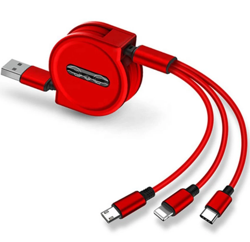 

Retractable 3 in 1 USB Fast Charging Cable For Quick Charger Micro USB Type C For iPhone Samsung Android Switch, Black, white, red, blue/customized