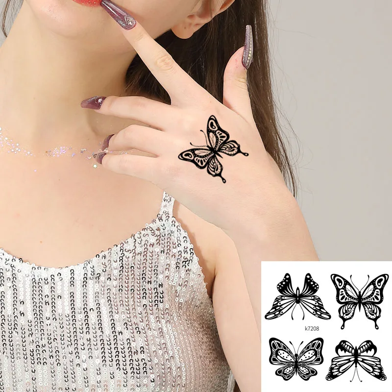 

Butterfly Tattoo Stick Black And White Plant Spring Flower Water Transfer Sticker Disposable Temporary Tattoos Sticker