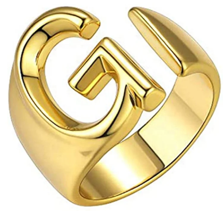 

Amoryubo Hot Sale Initial Ring A to Z Gold Plated Letter Ring For Women Girls