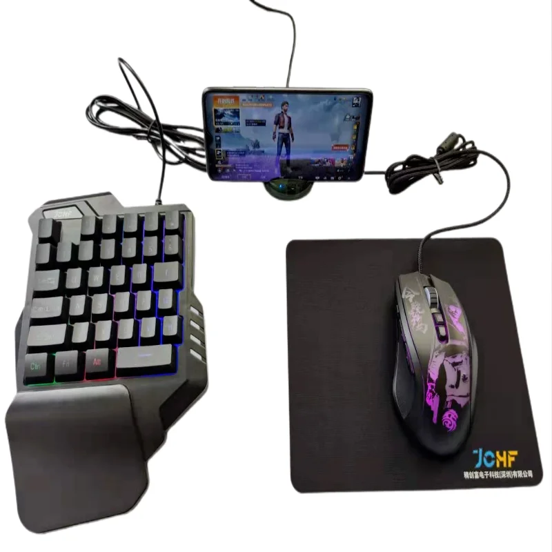 

JCHF 3 in 1 Mechanical Single handed Game Gaming Keyboard Mouse Converter Combo Set for PUBG Android/IOS Mobile Game Accessory