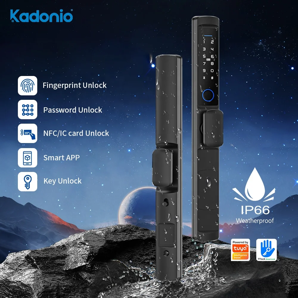 

Kadonio Keyless Lock Waterproof Security WIFI Tuya APP Smart Aluminum Door Lock With Fingerprint