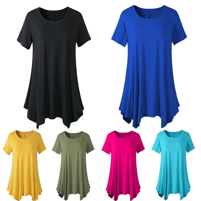

2021 New Custom Logo Summer Solid Color O Neck Short Sleeved Casual S-5XL Plus Size T-Shirts Women Clothing