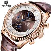 

BENYAR BY 5129 Men's Watches Sport Quartz Chronograph Watch Men Gift Clock Top Brand Luxury Leather Watch Men Relogio Masculino