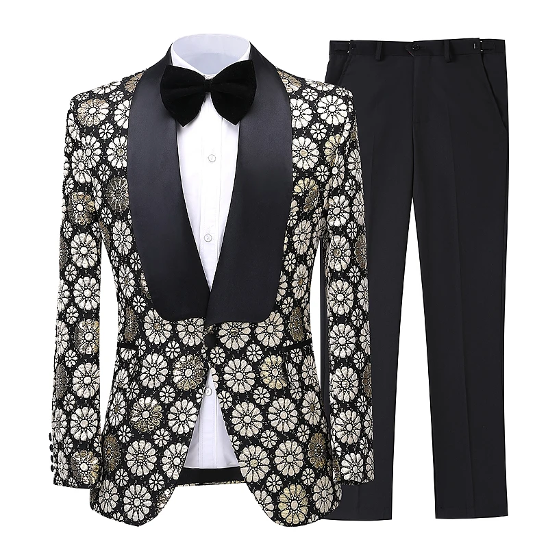 

Custom Size Jacquard men's suit Fabric Fashion mens wedding suits slim fit, White/grey