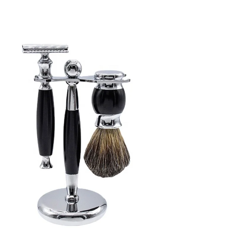 

Luxury Custom Private Label 3 In 1 Men's Shaving Razor Kit & Shaving Brush Holder Shaving Brush Set