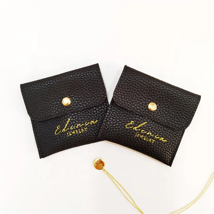 

Luxury Hot Sell Pouch Leather With Jewelry Box Black Leather PU Pouch Jewelry Ring Necklace Earring Packaging