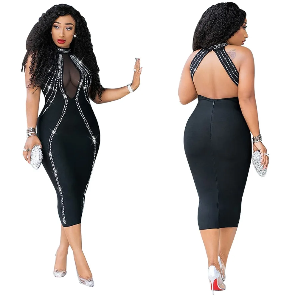 

Party Black Sheath Casual Woman Sexy Elegant Long Bodycon Dress