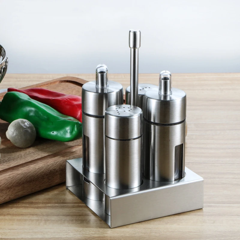 

JR-7116 kitchen stainless steel seasoning bottle 3-piece solid liquid seasoning bottle oil and vinegar bottle set, Natural