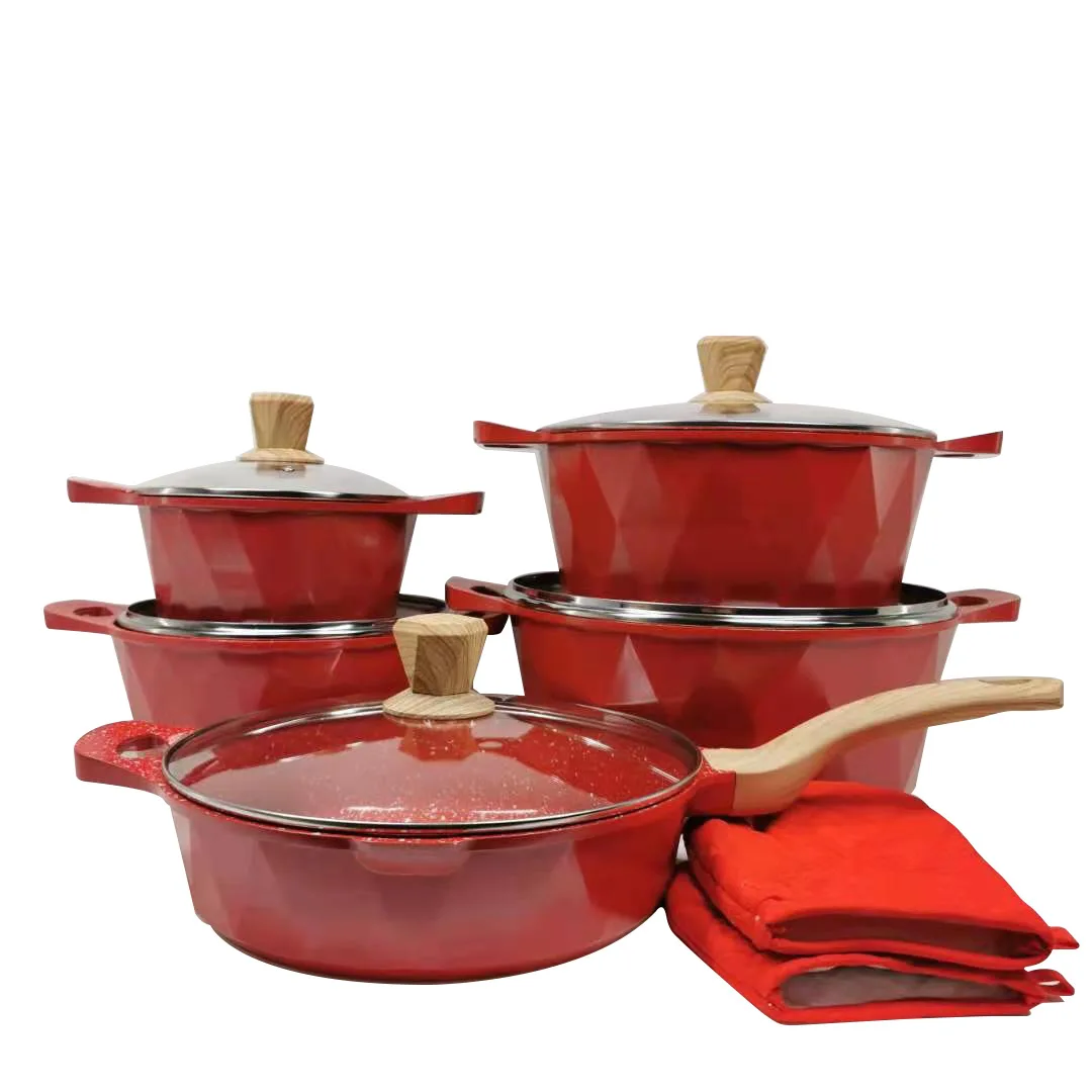 

Top selling 12 pcs cookware set kitchen ware Aluminum material non stick pan gift set Cookware Sets, Red/black