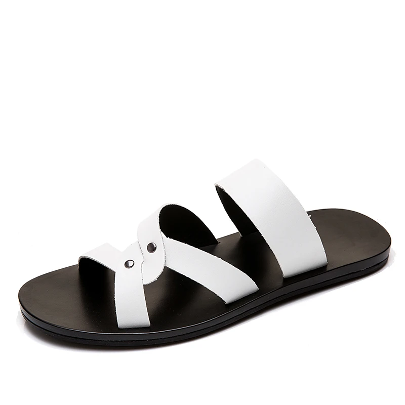 

Summer Handmade Casual Beach Shoes One Word Men's Slippers, Black,brown,white