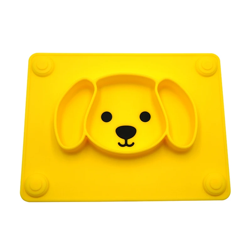 

Wholesale Rectangle Cute Dog Shape BPA Free Food Grade Silicone Divided Suction Baby Plate for Kids, Custom accepted