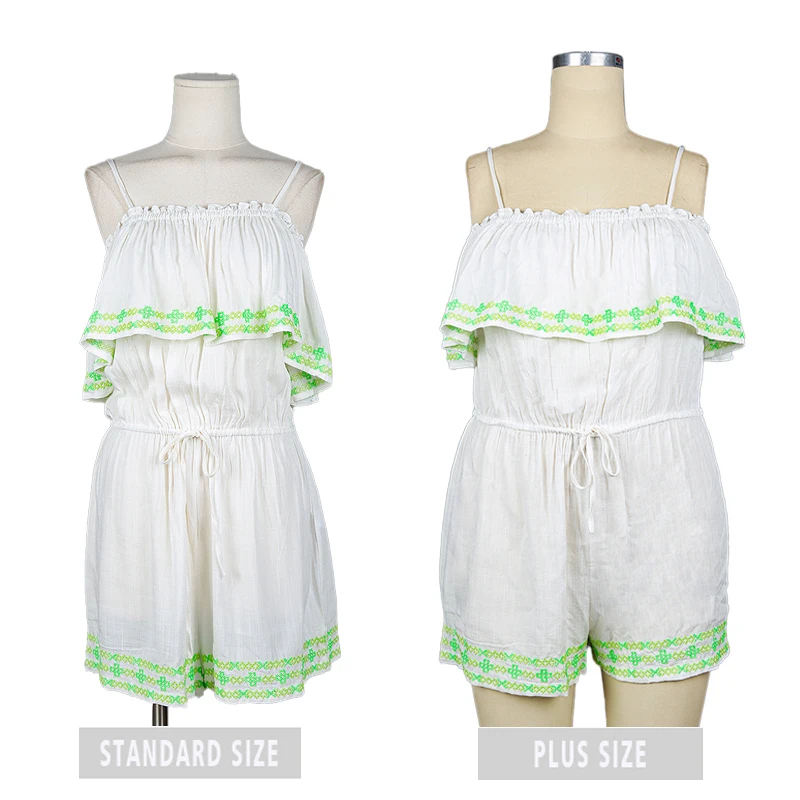 

womens embroidery beach off shoulder chiffon floral jumpsuit sexy dating, White