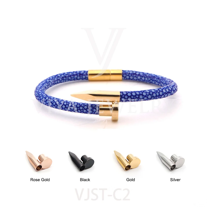 

Viya Jewelry Wholesale Women Men Jewelry Classic Blue Stingray Leather Bangle for Gift