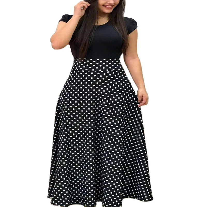 

Elegant long sundress short sleeve women summer dresses floral printed high-waist ladies floral maxi dress